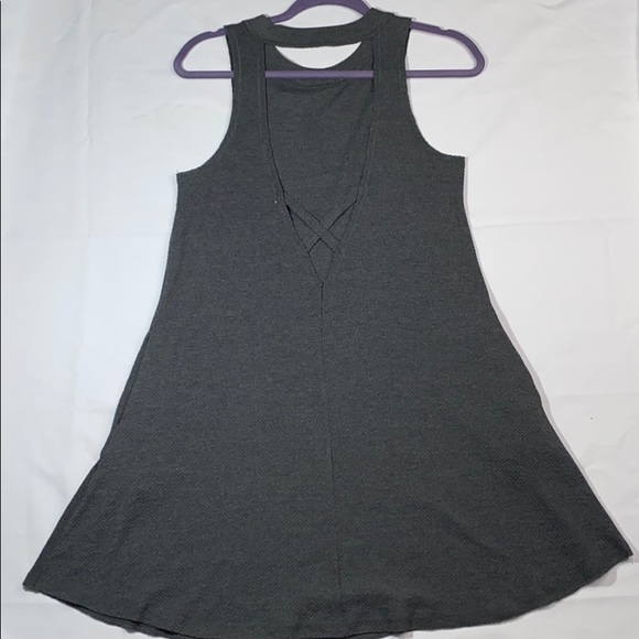 Gray Halter Tank Open-Cross Back Swing Dress - Picture 2 of 4